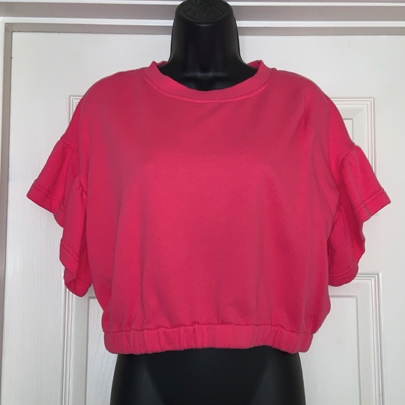 Alice & Olivia Joline Ruffle-Sleeve Crop Sweatshirt –– NWT - Picture 1 of 17
